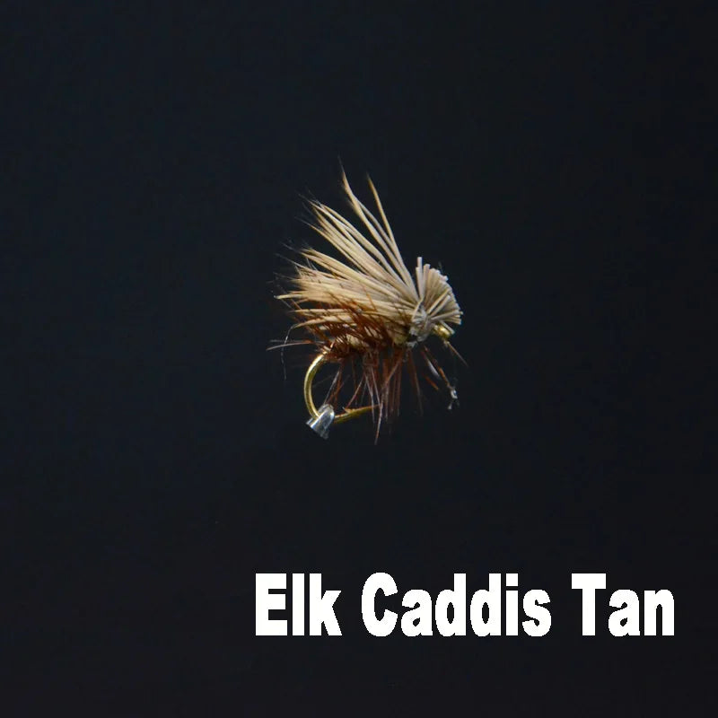 6pcs 14# Brown/Tan Elk Hair Caddis fly fishing dry flies 2styles adult caddisflies/stoneflies lures striking steelhead grayling