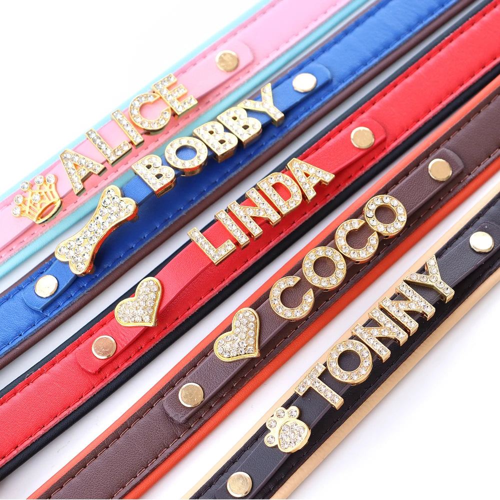 Bling Dog Accessories Collars Personalized Leather Small Puppy Cat Chihuahua Collar Custom DIY Name Necklace Free Charms Pendant