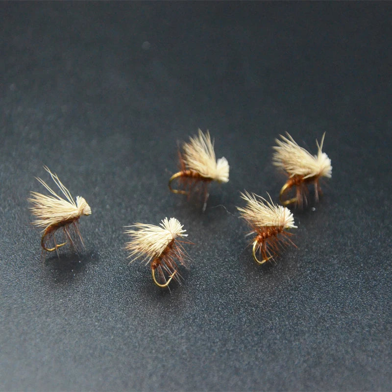 6pcs 14# Brown/Tan Elk Hair Caddis fly fishing dry flies 2styles adult caddisflies/stoneflies lures striking steelhead grayling