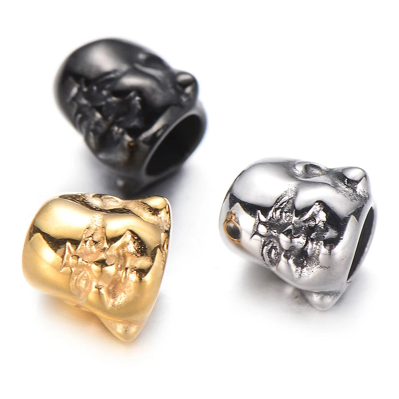 Pipitree DIY Vintage Stainless Steel Beads Claw Elephant Dragon Skull Beads Spacers Charms for Men Bracelet Jewelry Making