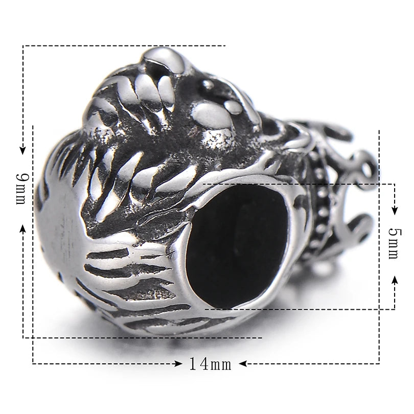 Pipitree DIY Vintage Stainless Steel Beads Claw Elephant Dragon Skull Beads Spacers Charms for Men Bracelet Jewelry Making