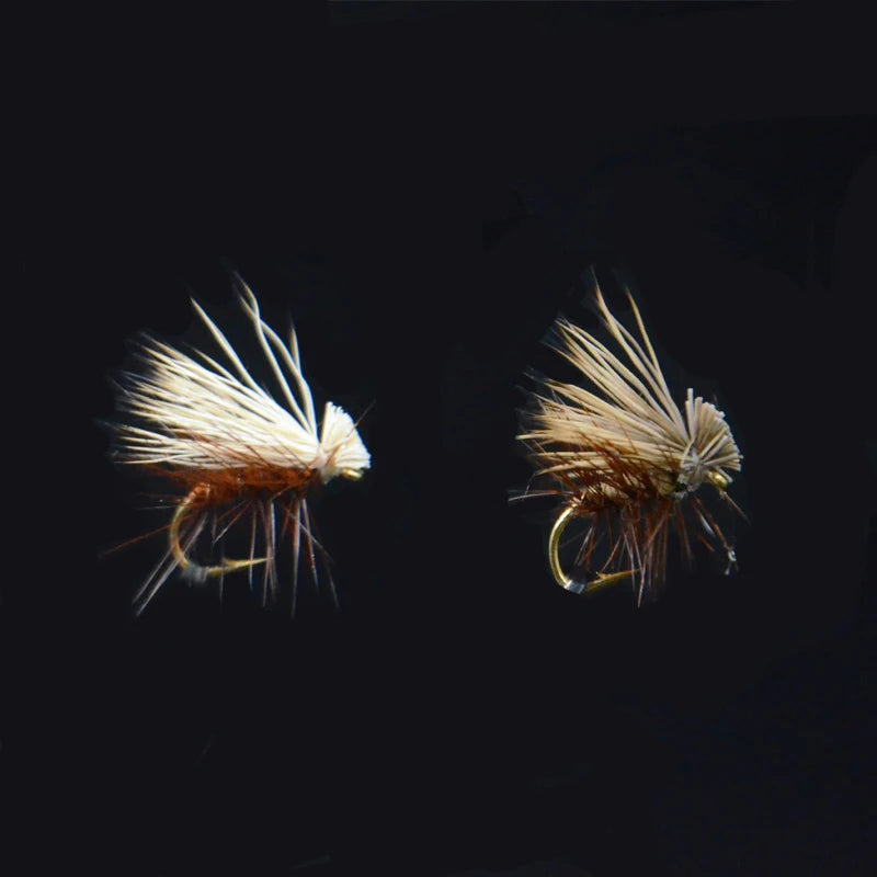 6pcs 14# Brown/Tan Elk Hair Caddis fly fishing dry flies 2styles adult caddisflies/stoneflies lures striking steelhead grayling