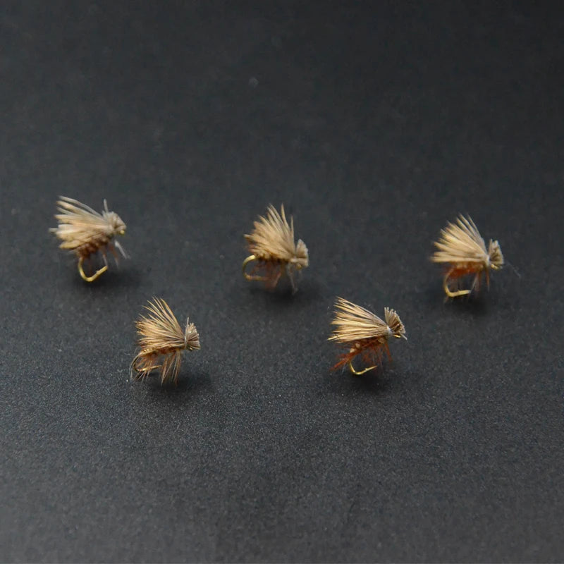 6pcs 14# Brown/Tan Elk Hair Caddis fly fishing dry flies 2styles adult caddisflies/stoneflies lures striking steelhead grayling