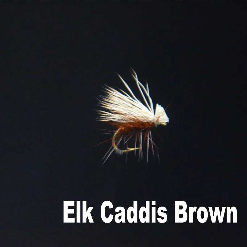 6pcs 14# Brown/Tan Elk Hair Caddis fly fishing dry flies 2styles adult caddisflies/stoneflies lures striking steelhead grayling