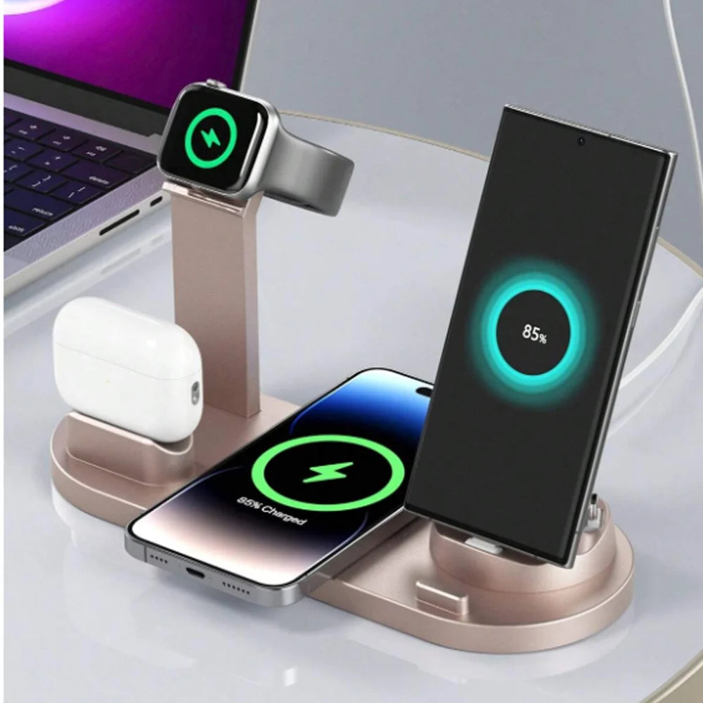 6 In 1 Wireless Charger Stand Pad For iPhone 15 14 13 12  X Apple Watch Airpods Desk Phone Chargers Fast Charging Dock Station