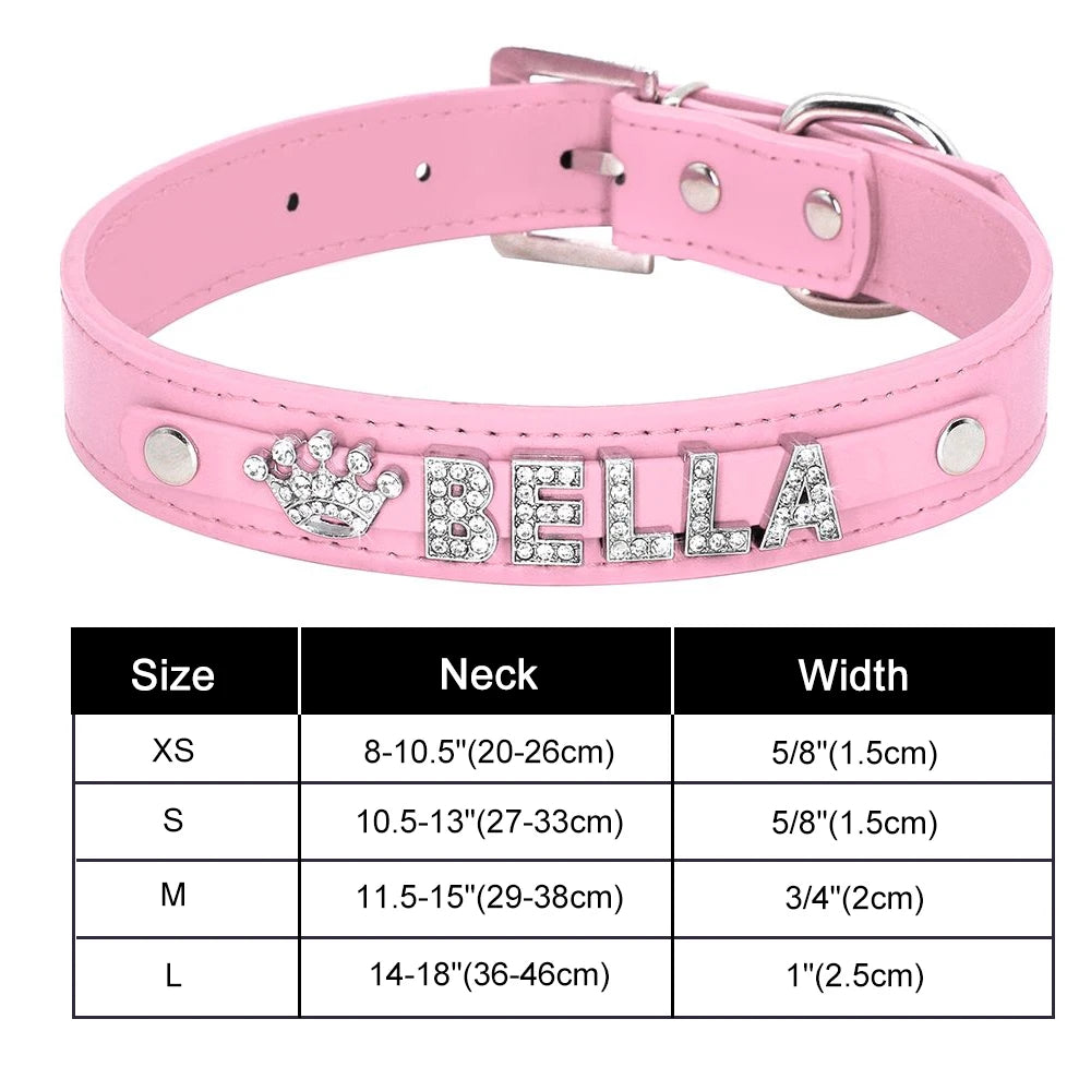 Bling Dog Accessories Collars Personalized Leather Small Puppy Cat Chihuahua Collar Custom DIY Name Necklace Free Charms Pendant