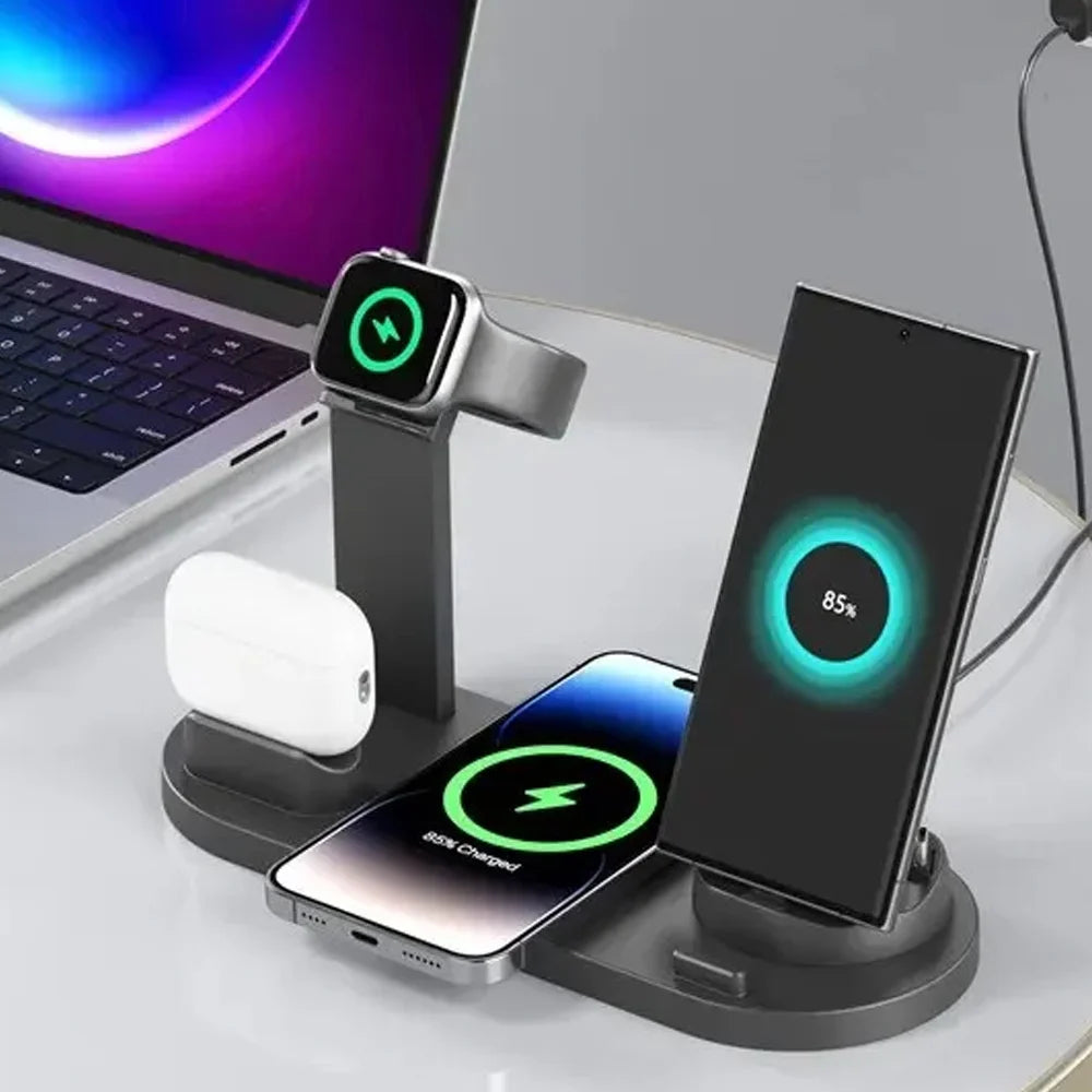 6 In 1 Wireless Charger Stand Pad For iPhone 15 14 13 12  X Apple Watch Airpods Desk Phone Chargers Fast Charging Dock Station