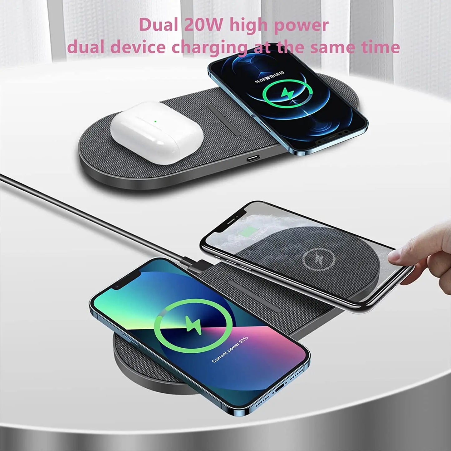 2 in 1 40W Wireless Charging Station for iPhone 16 15 14 13 12 11 XS Airpods 3 Pro 20W Fast Dual Charger Pad For Samsung S23 S24