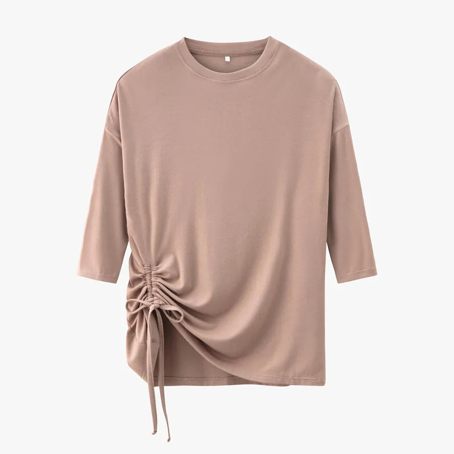 AS 2023 summer string T shirt soft and breathable modal fabric 3/4 sleeve woman clothes  ( Ship out in 1 day)