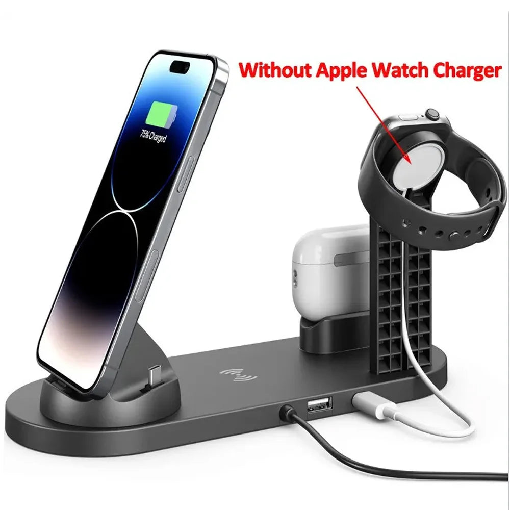 6 In 1 Wireless Charger Stand Pad For iPhone 15 14 13 12  X Apple Watch Airpods Desk Phone Chargers Fast Charging Dock Station