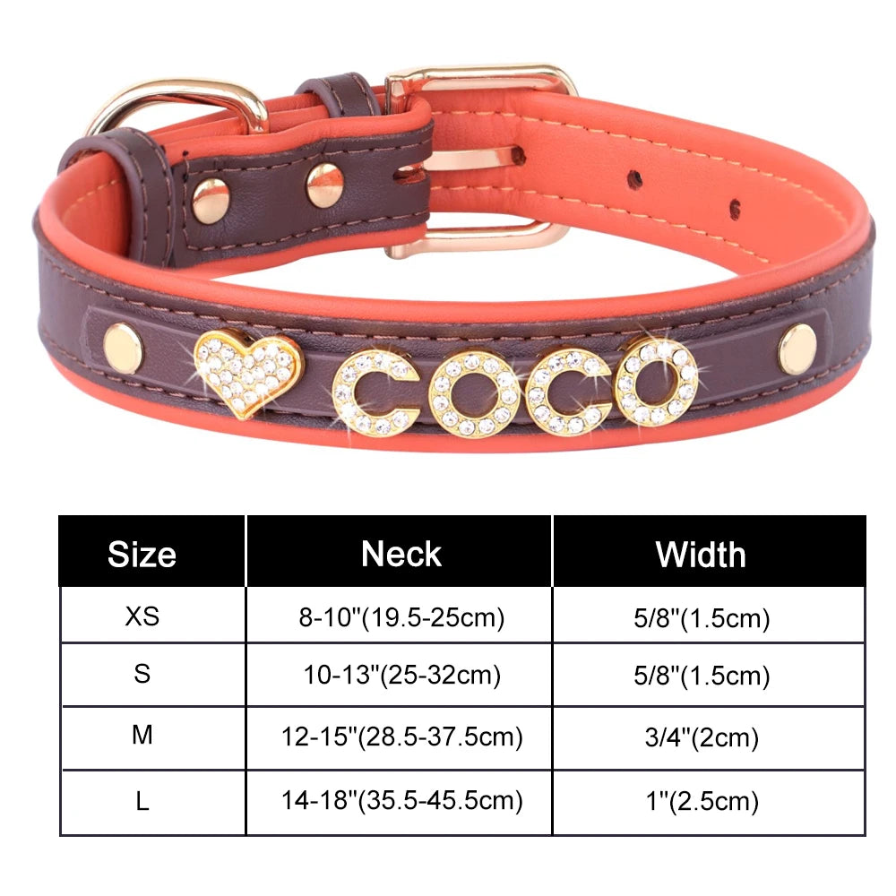 Bling Dog Accessories Collars Personalized Leather Small Puppy Cat Chihuahua Collar Custom DIY Name Necklace Free Charms Pendant