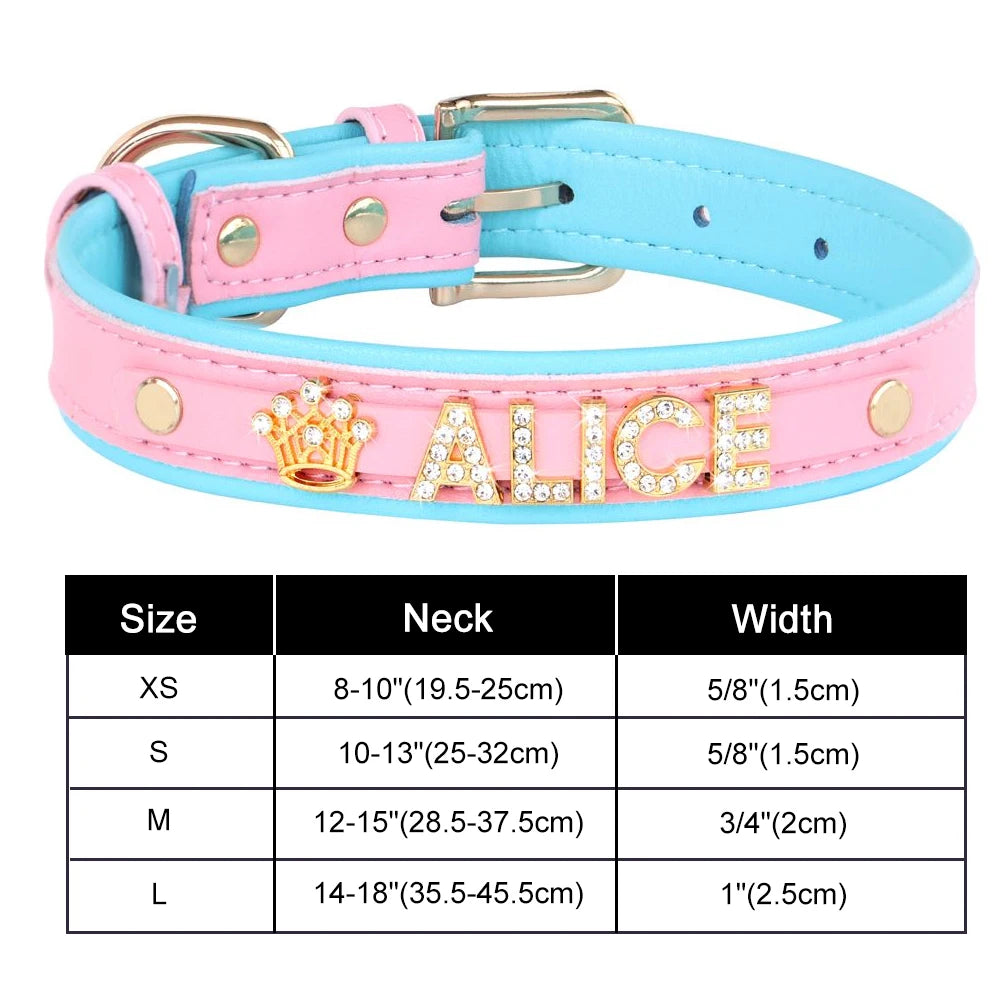 Bling Dog Accessories Collars Personalized Leather Small Puppy Cat Chihuahua Collar Custom DIY Name Necklace Free Charms Pendant