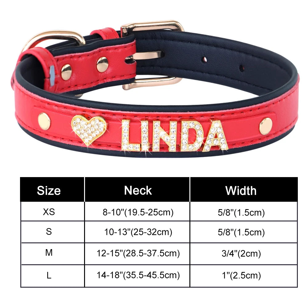 Bling Dog Accessories Collars Personalized Leather Small Puppy Cat Chihuahua Collar Custom DIY Name Necklace Free Charms Pendant