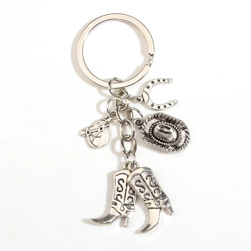 Metal Keychain Horse Cowboy Hat Boot Horseshoe Key Ring Alloy Key Chains For Women Men Handbag Accessorie DIY Jewelry Gifts