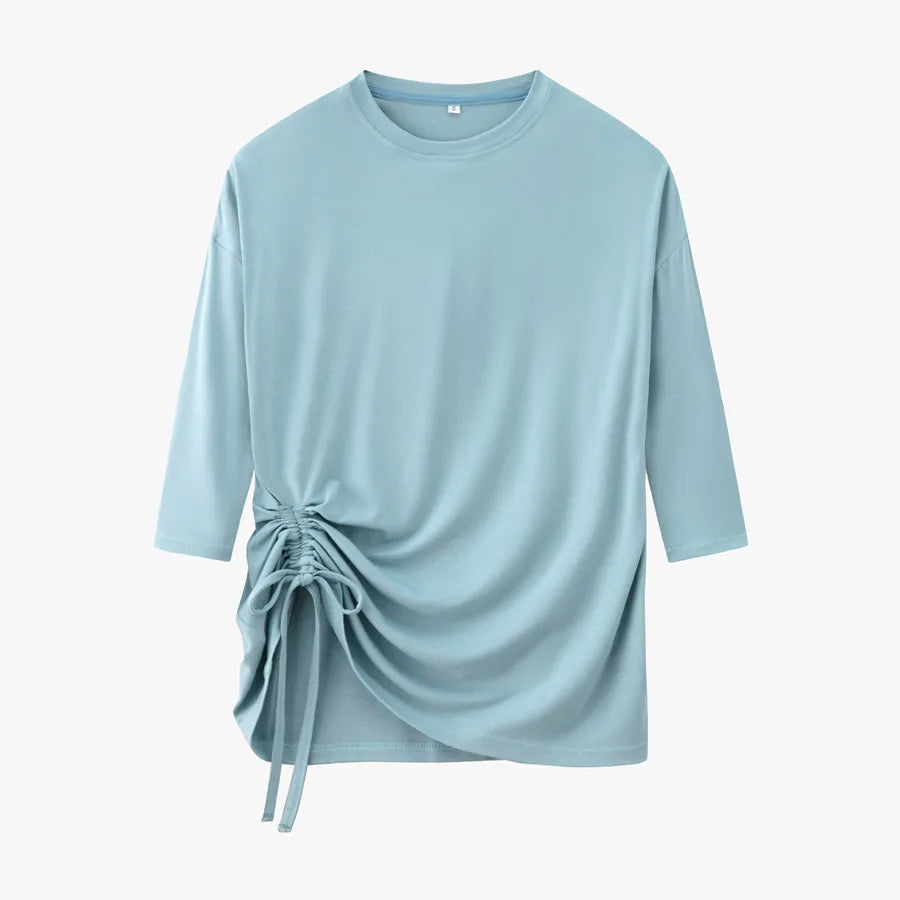 AS 2023 summer string T shirt soft and breathable modal fabric 3/4 sleeve woman clothes  ( Ship out in 1 day)