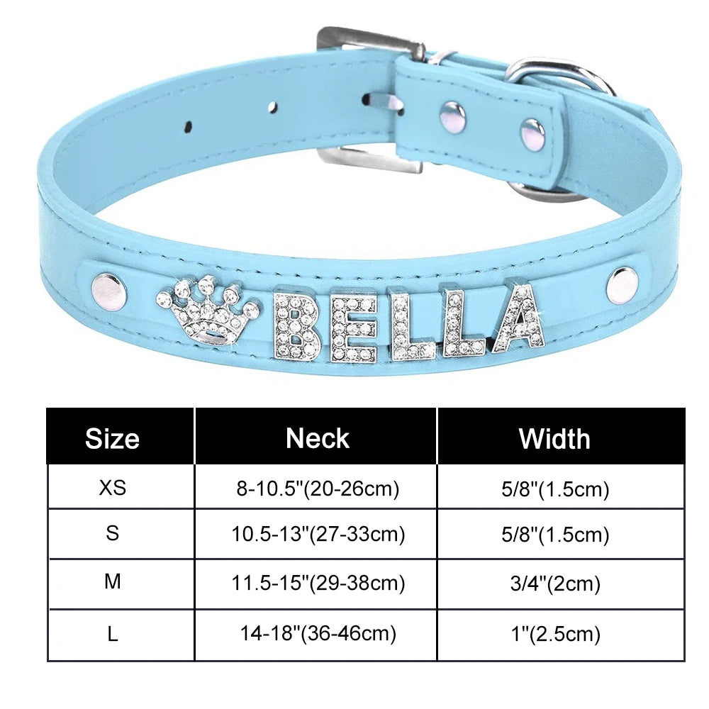 Bling Dog Accessories Collars Personalized Leather Small Puppy Cat Chihuahua Collar Custom DIY Name Necklace Free Charms Pendant