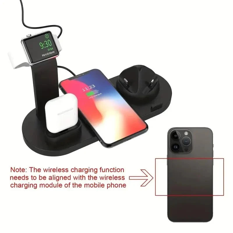 6 In 1 Wireless Charger Stand Pad For iPhone 15 14 13 12  X Apple Watch Airpods Desk Phone Chargers Fast Charging Dock Station