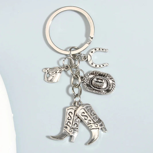 Metal Keychain Horse Cowboy Hat Boot Horseshoe Key Ring Alloy Key Chains For Women Men Handbag Accessorie DIY Jewelry Gifts