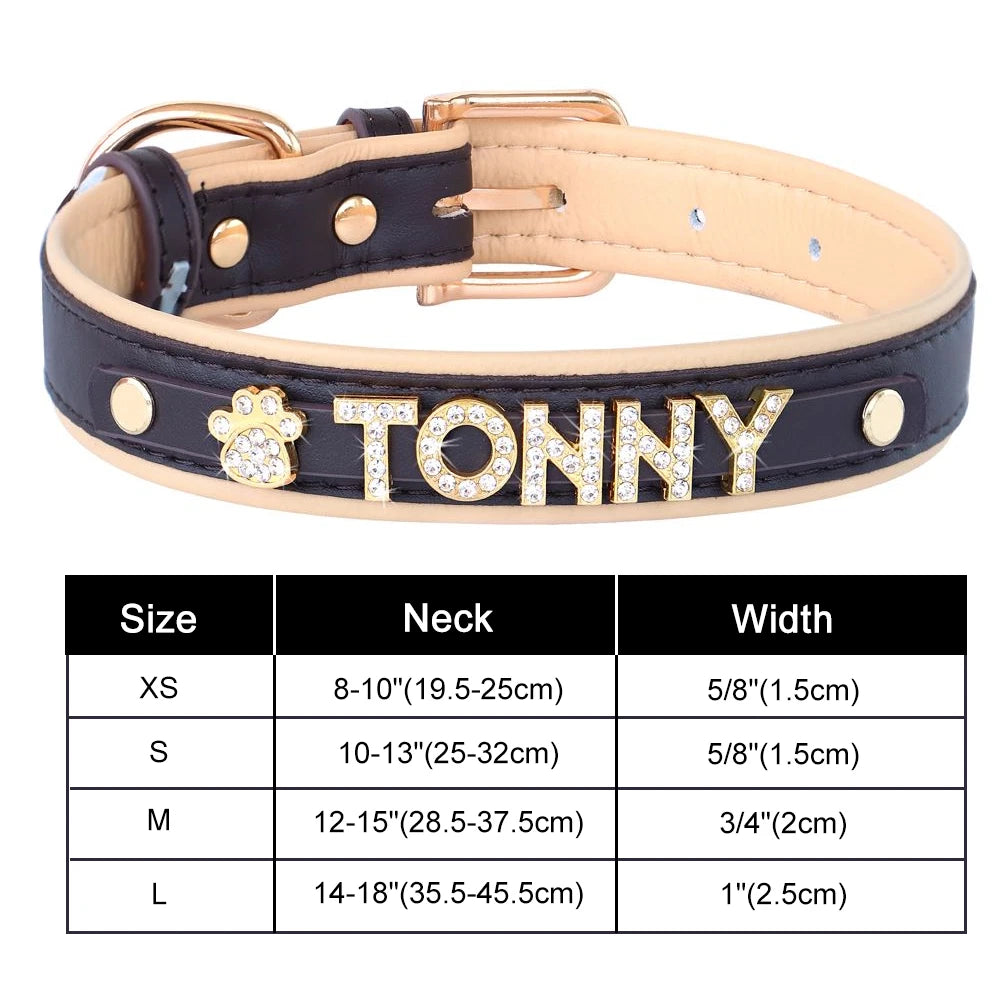 Bling Dog Accessories Collars Personalized Leather Small Puppy Cat Chihuahua Collar Custom DIY Name Necklace Free Charms Pendant