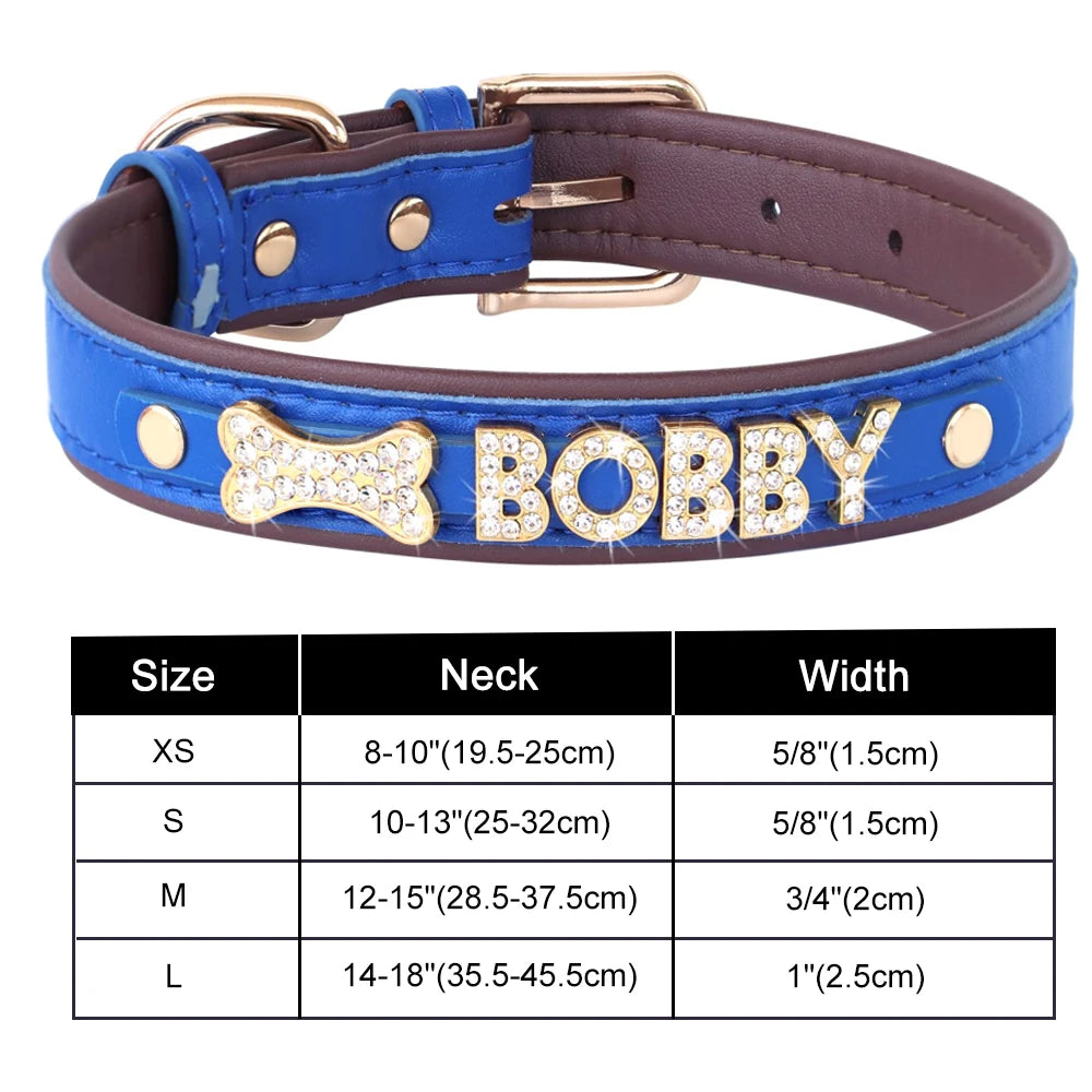 Bling Dog Accessories Collars Personalized Leather Small Puppy Cat Chihuahua Collar Custom DIY Name Necklace Free Charms Pendant