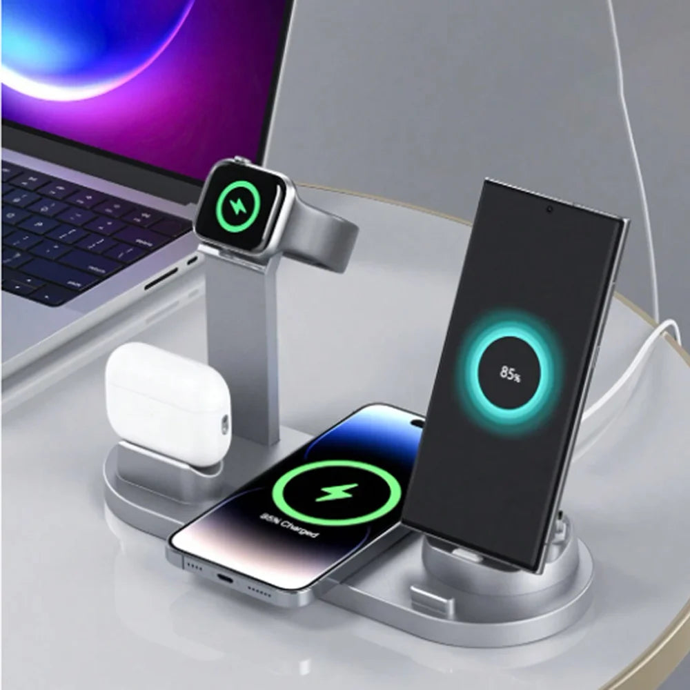 6 In 1 Wireless Charger Stand Pad For iPhone 15 14 13 12  X Apple Watch Airpods Desk Phone Chargers Fast Charging Dock Station