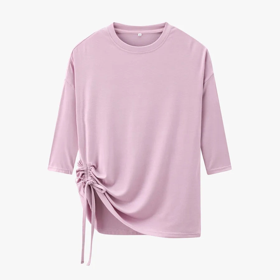 AS 2023 summer string T shirt soft and breathable modal fabric 3/4 sleeve woman clothes  ( Ship out in 1 day)